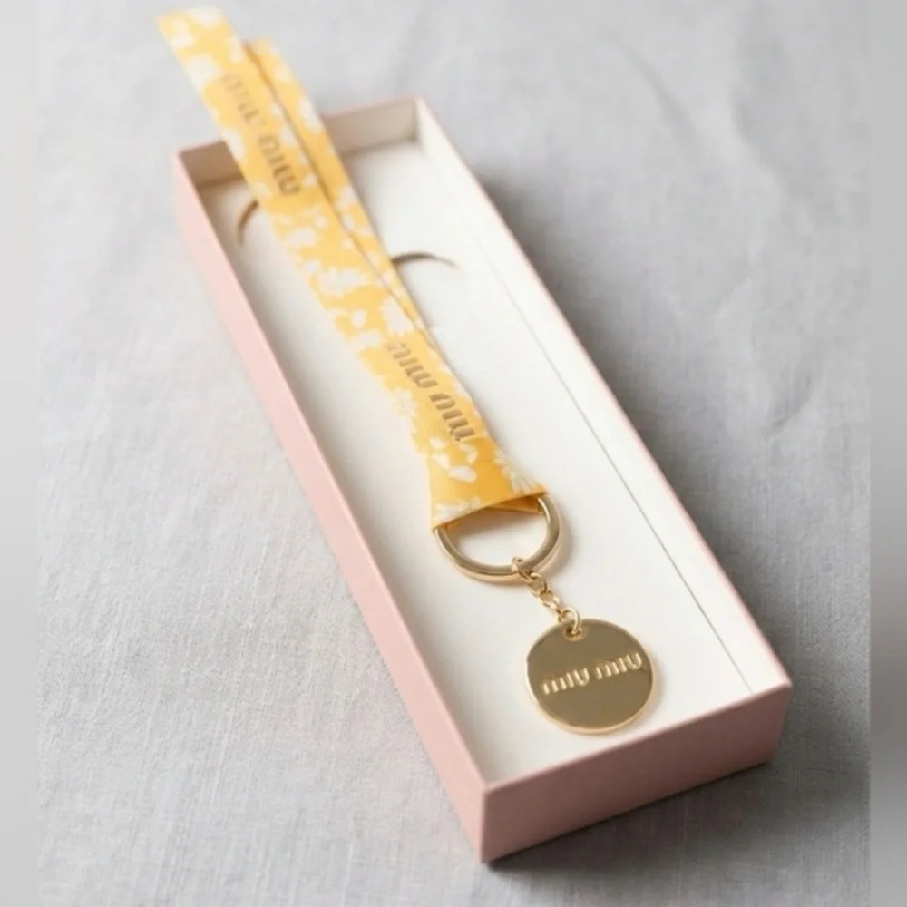Miu Miu Beaute Yellow Daisy Floral Ribbon Keychain Charm New